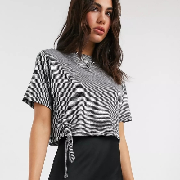 All Saints Benno Line Stripe tee with slip dress - Picture 2 of 7